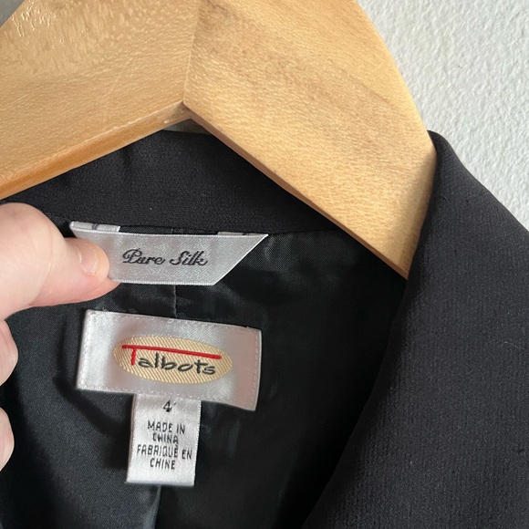 Vintage Talbots Pure Silk Black Blazer Floral Mesh Cuffs Women’s Size 4 - Picture 2 of 8